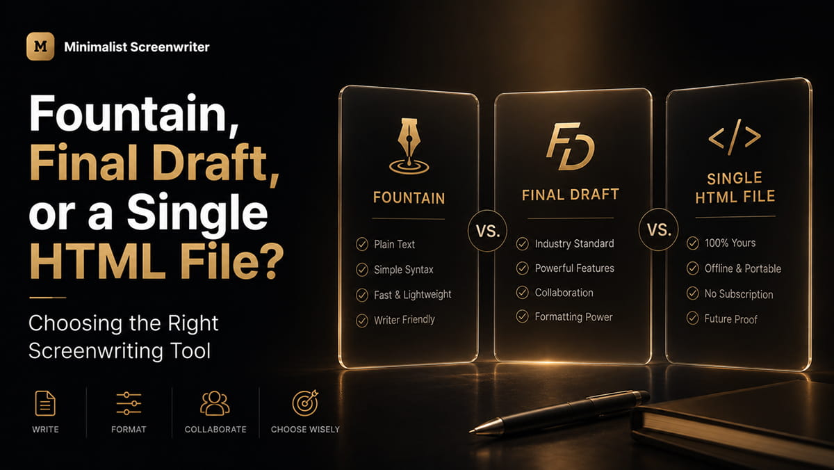 Fountain, Final Draft, or a Single HTML File? Choosing the Right Screenwriting Tool
